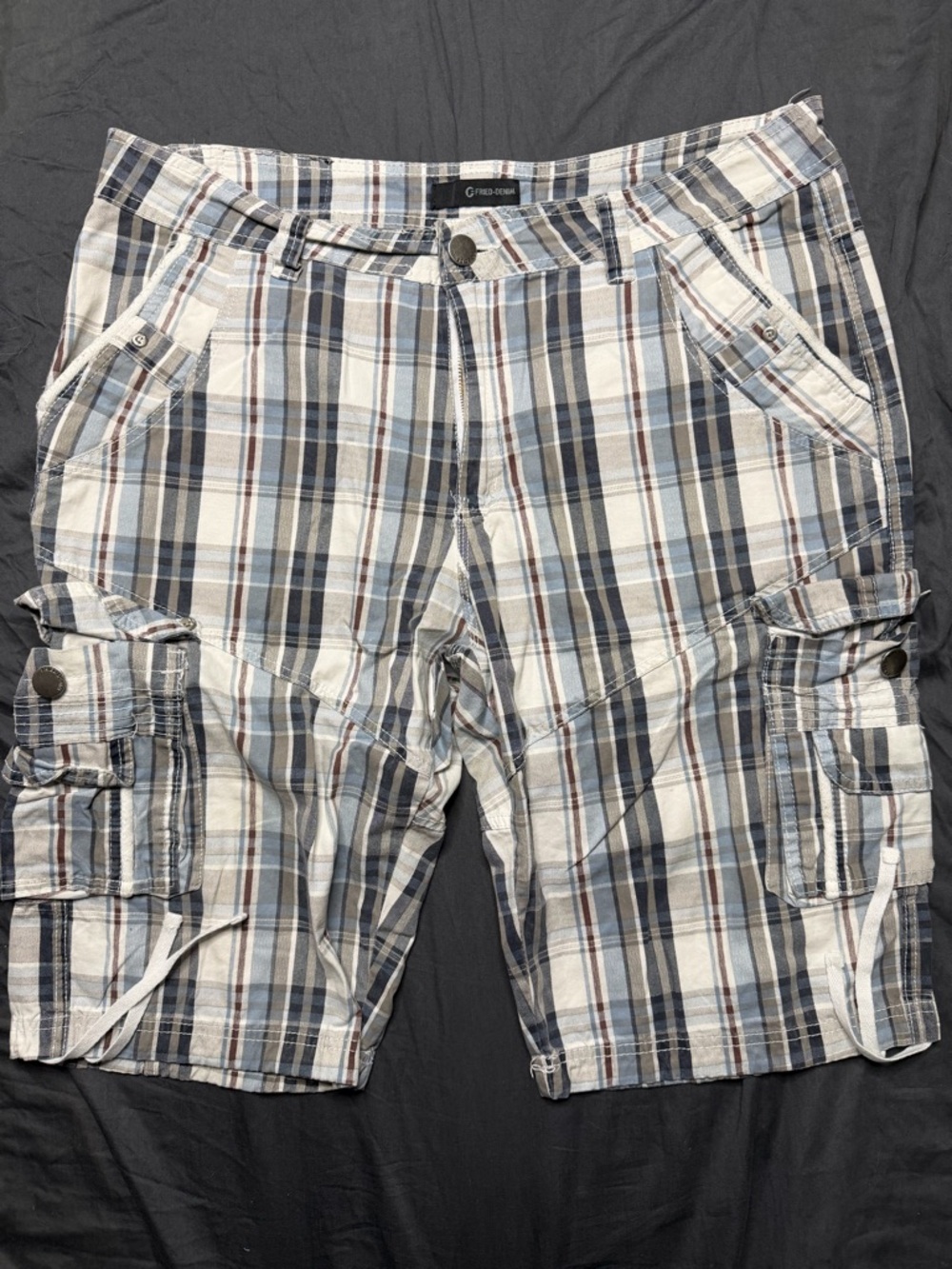Men's Plaid Cargo Shorts - Blue & White